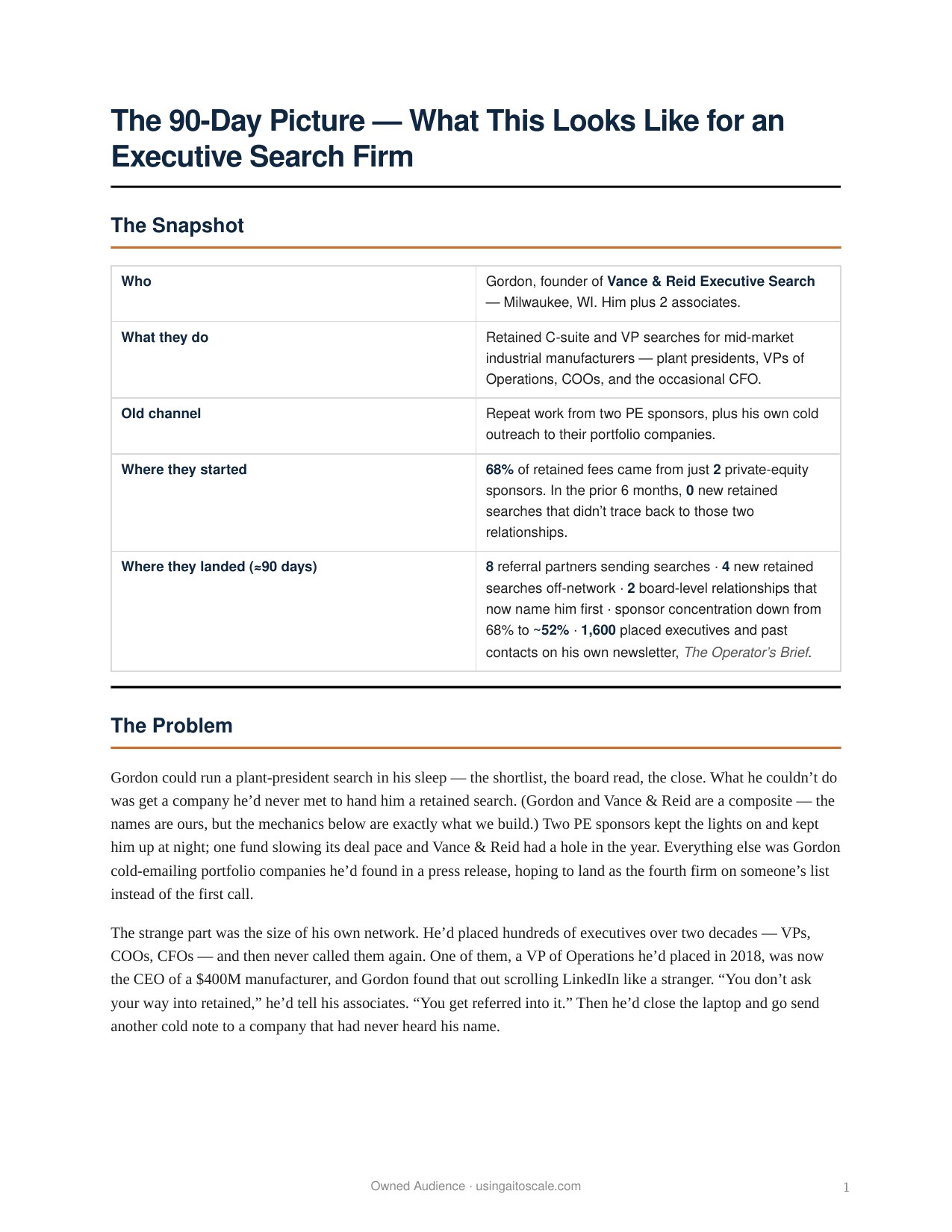 Executive Search Firm — 90-Day Case Study — page 1